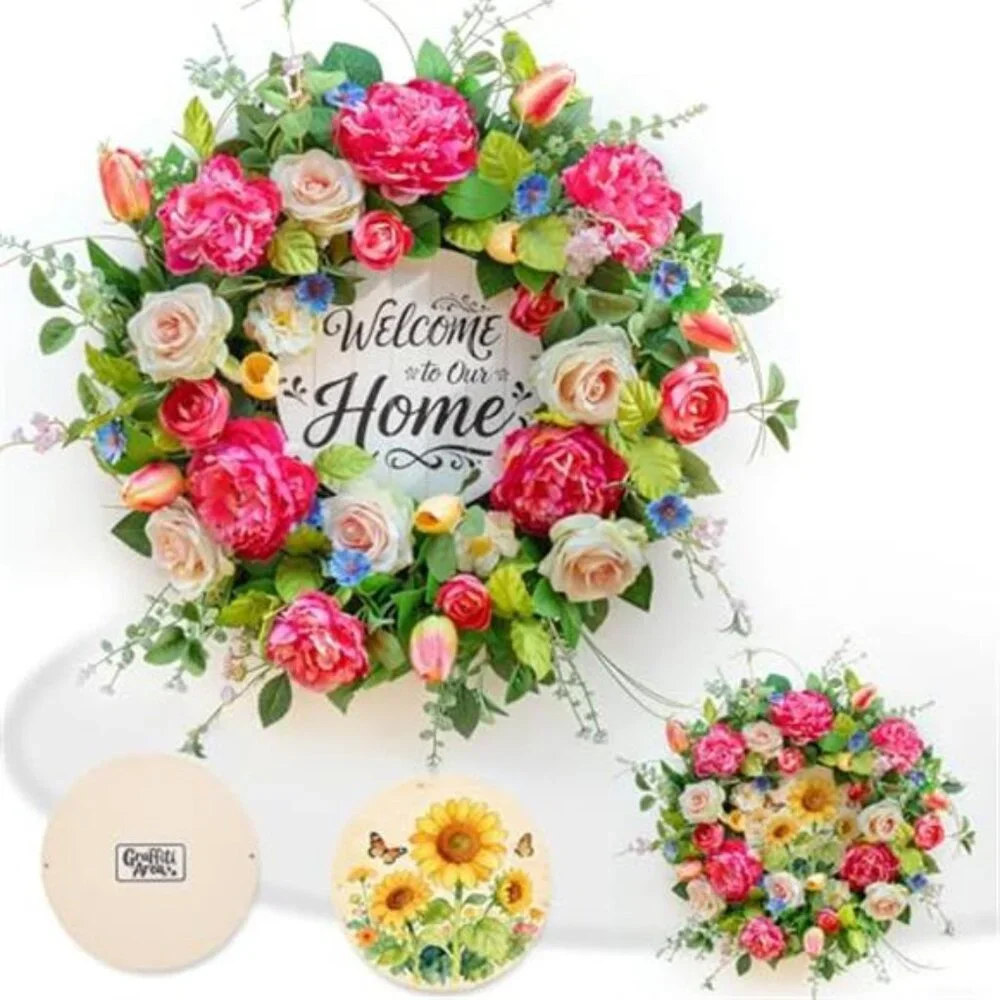 Spring Wreath for Front Door Floral Design, 24 Inch